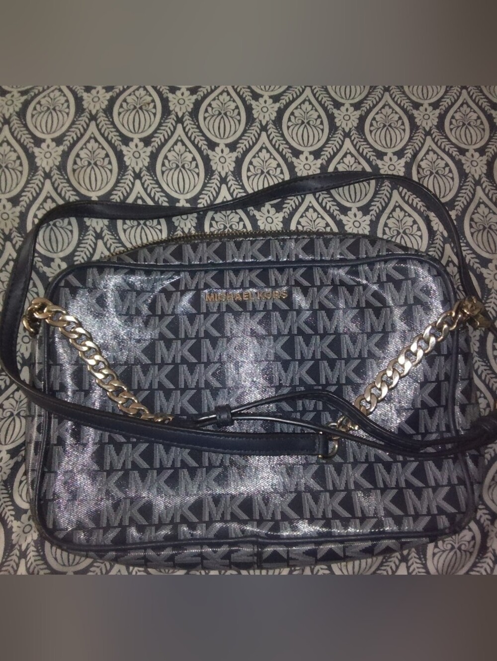 Michael Kors Black MK Logo Crossbody with Gold-Tone Chain